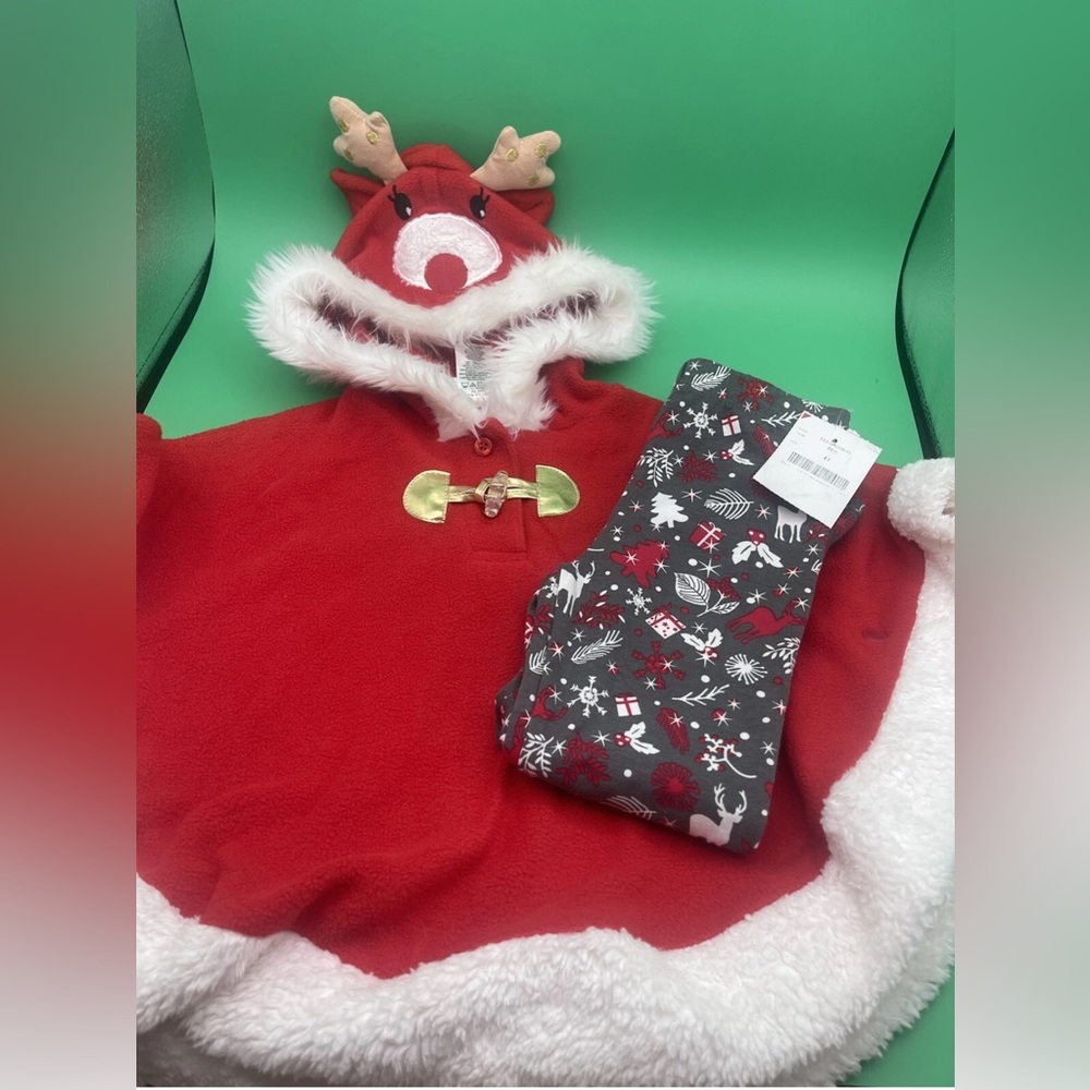Holiday Editions Red Reindeer Poncho with Festive Leggings